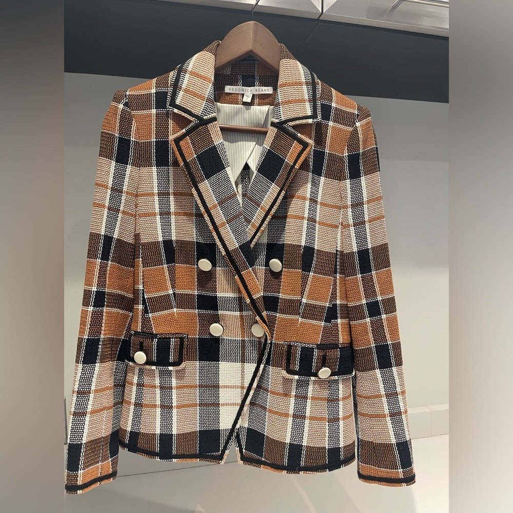 $698 Veronica Beard Utah plaid jacket blazer gorgeous luxe fabric white button 4 - Picture 6 of 15